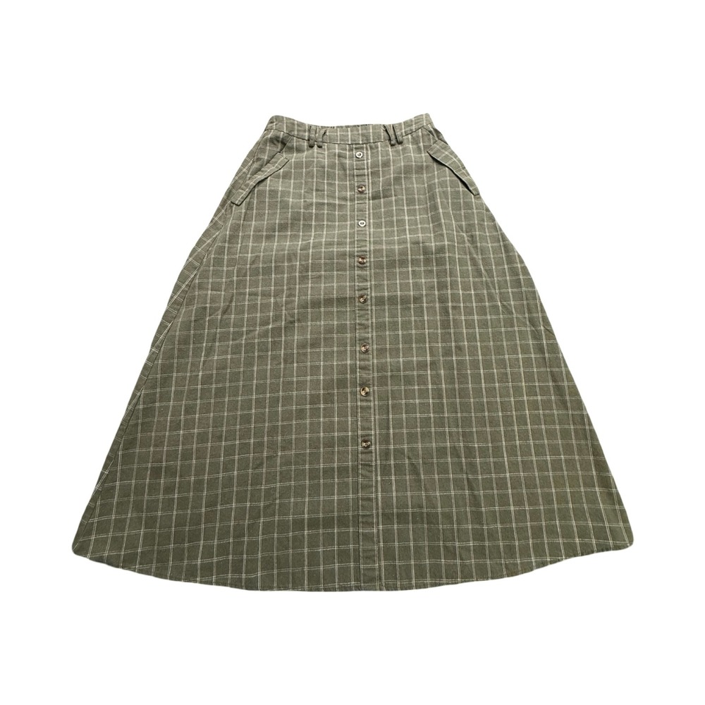 Stevie Henderson Skirt Womens S Green Plaid Button Front A-Line Midi Cottagecore
